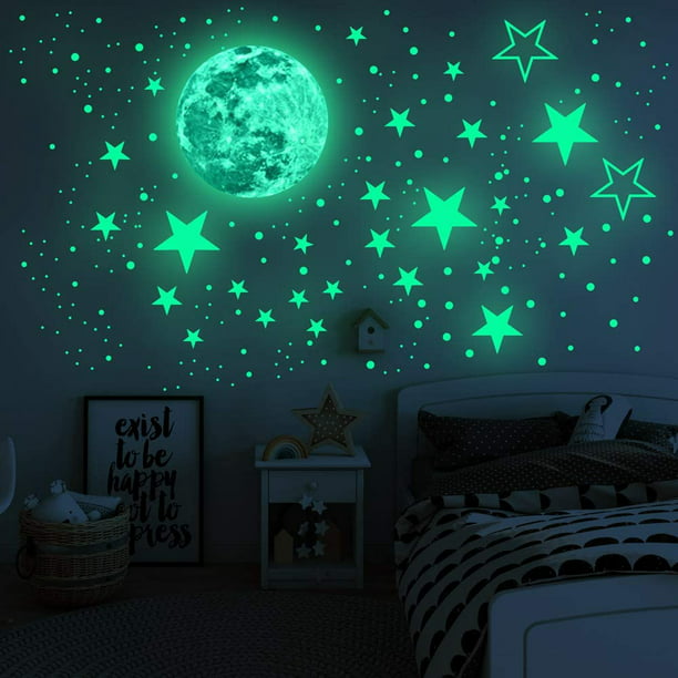 3D PVC Moon Stars Glow In The Dark Luminous Fluorescent Wall Stickers Room Decor